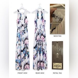 Jennifer Lopez White Maxi Dress with Blue and Pink Floral Print